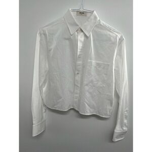 NWT Celine Cropped Shirt Women's 34 White Striped Cotton Long Sleeve Loose Fit